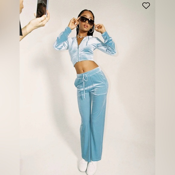NEW Princess Polly Velour Tracksuit Cropped Jacket Pants Blue Size 4 US Y2K NWT - Picture 1 of 9